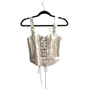 Widow Corset Top Size XS Ivory Forgotten Love Lace Up Boned Satin Dolls Kill NWT